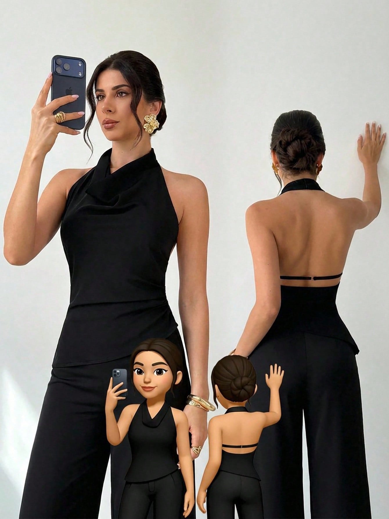 Conjunto de blusa asimétrica y pantalón