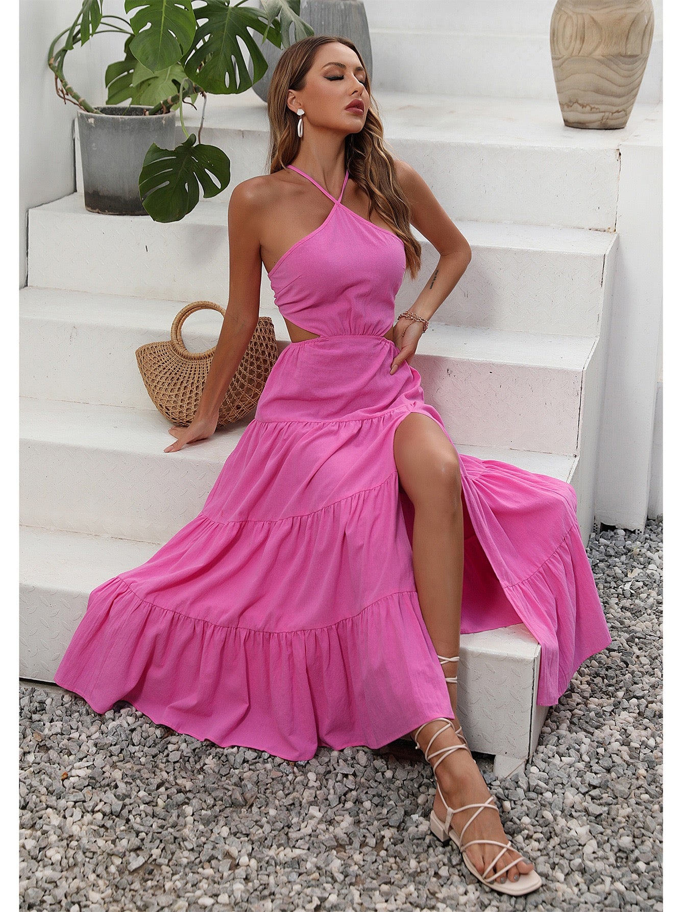 Vestido midi rosado
