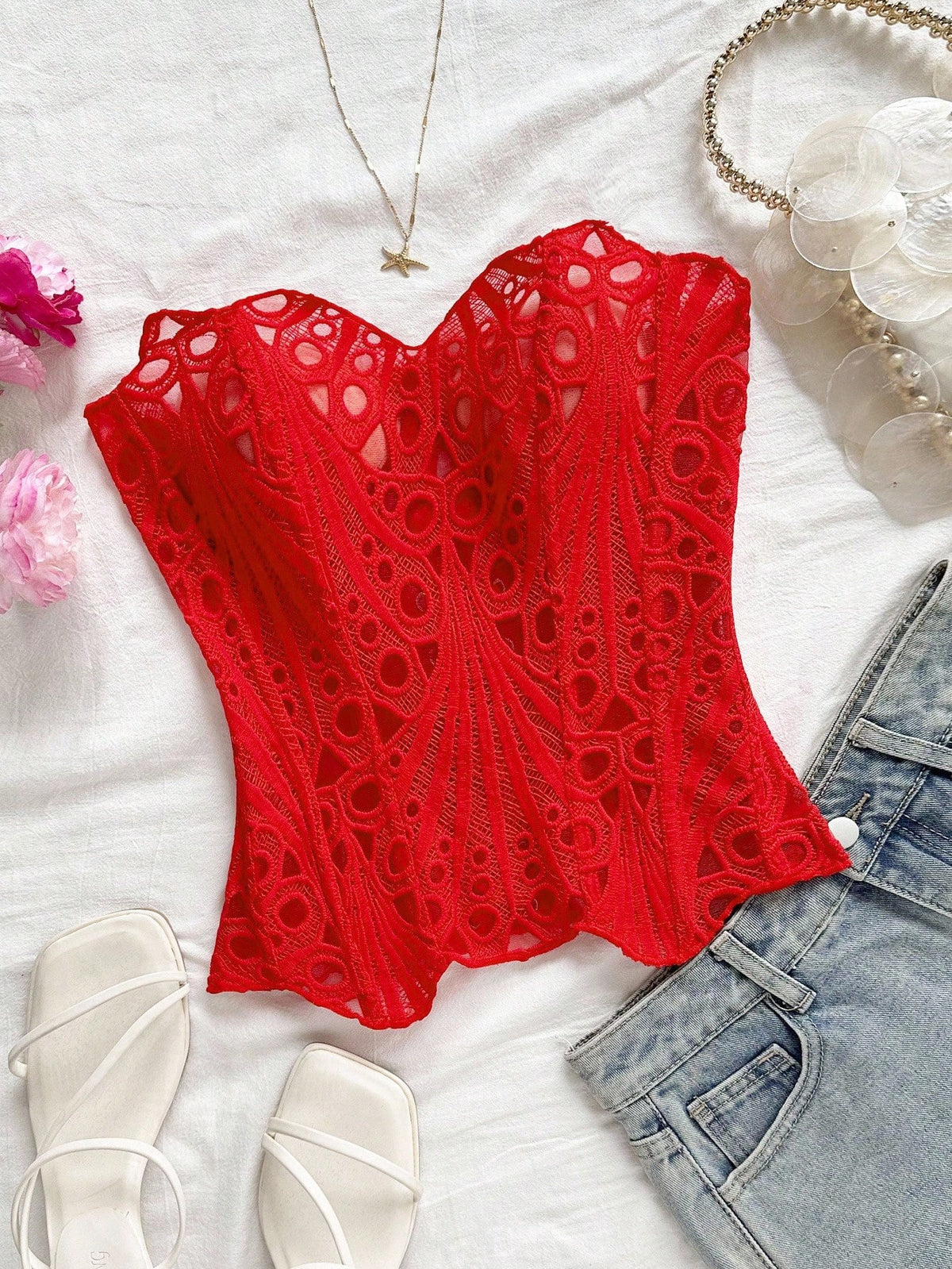Top corset brocado rojo