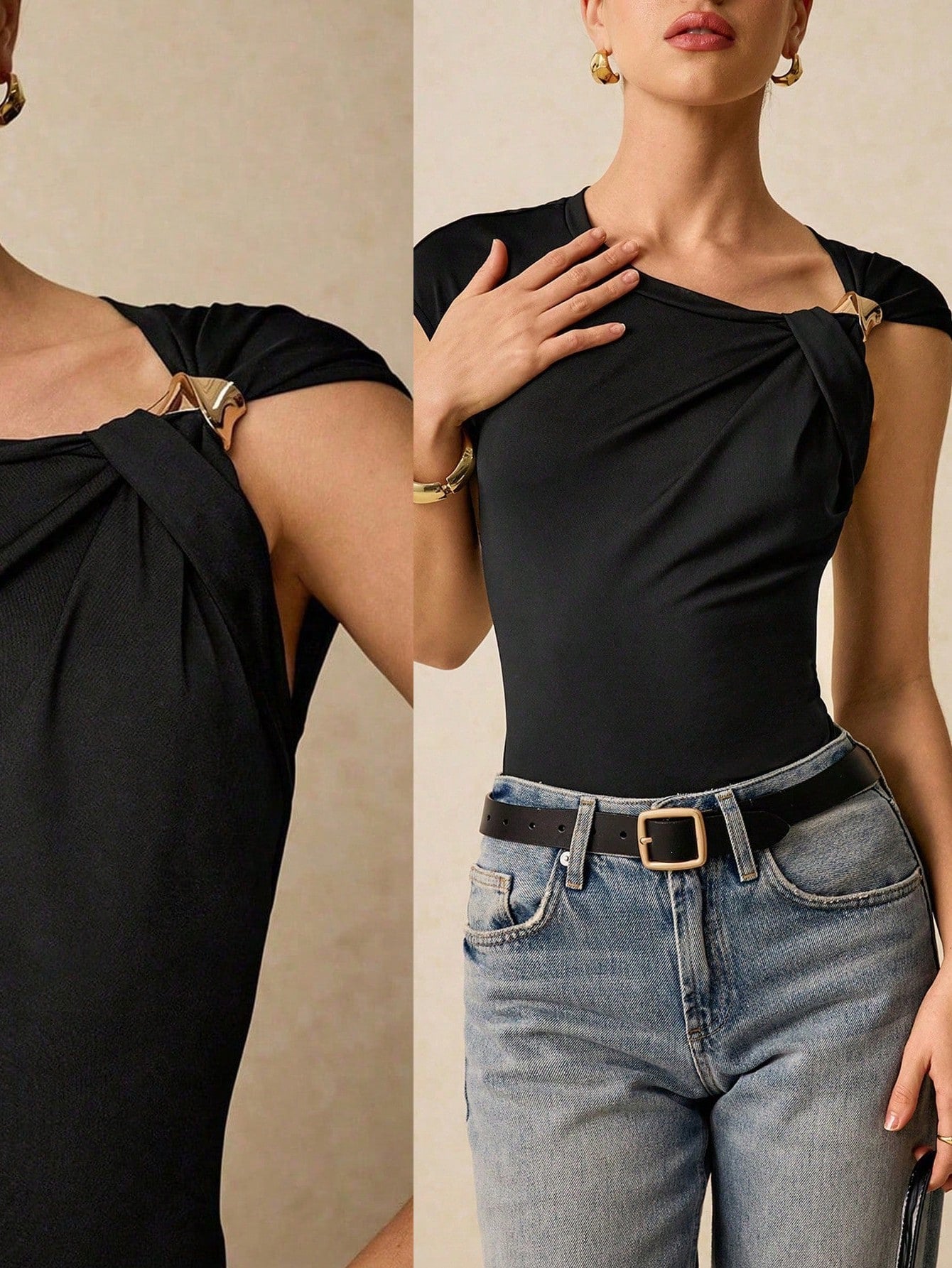 Camiseta negra de broche