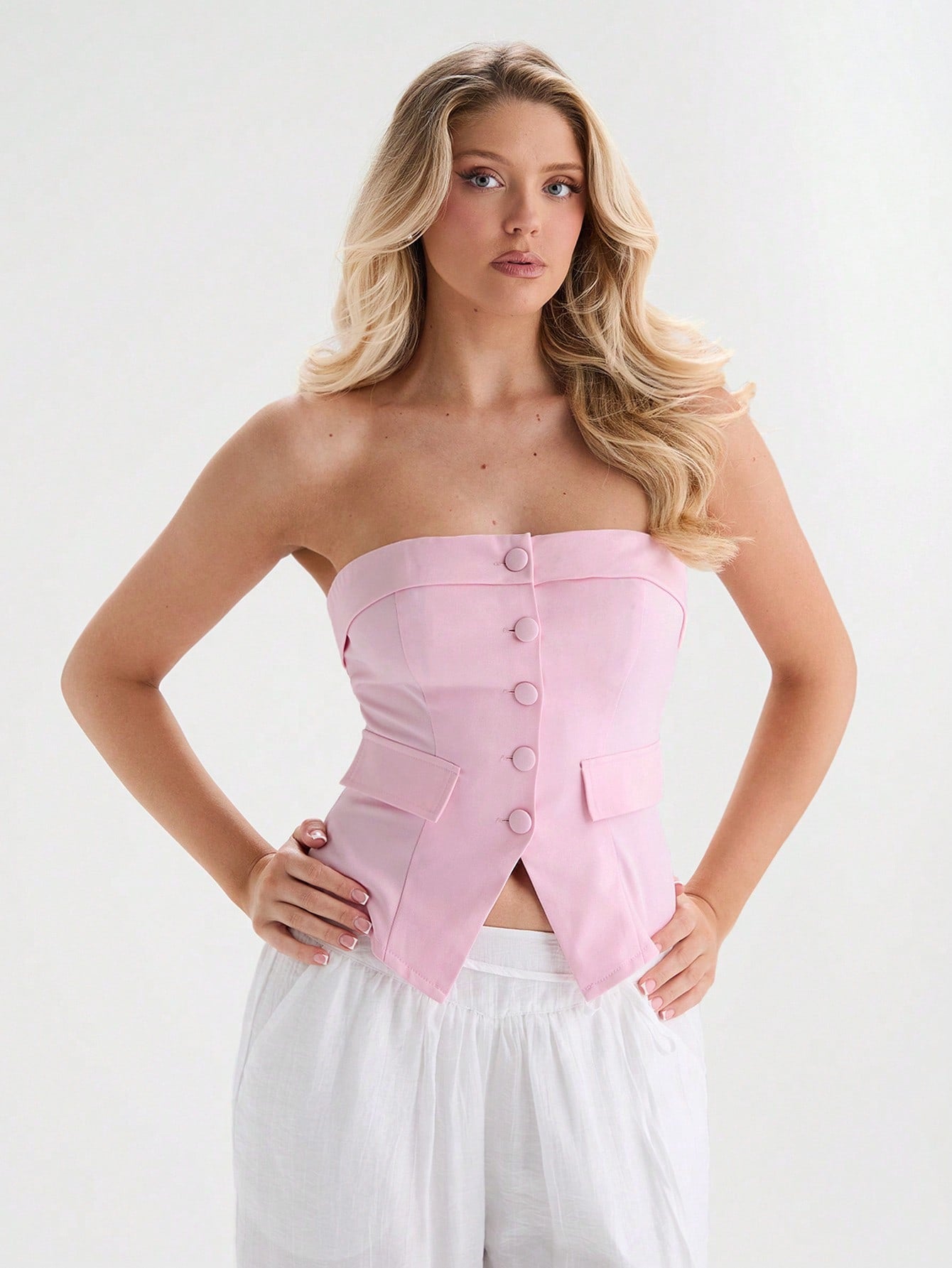 Top de botones rosado