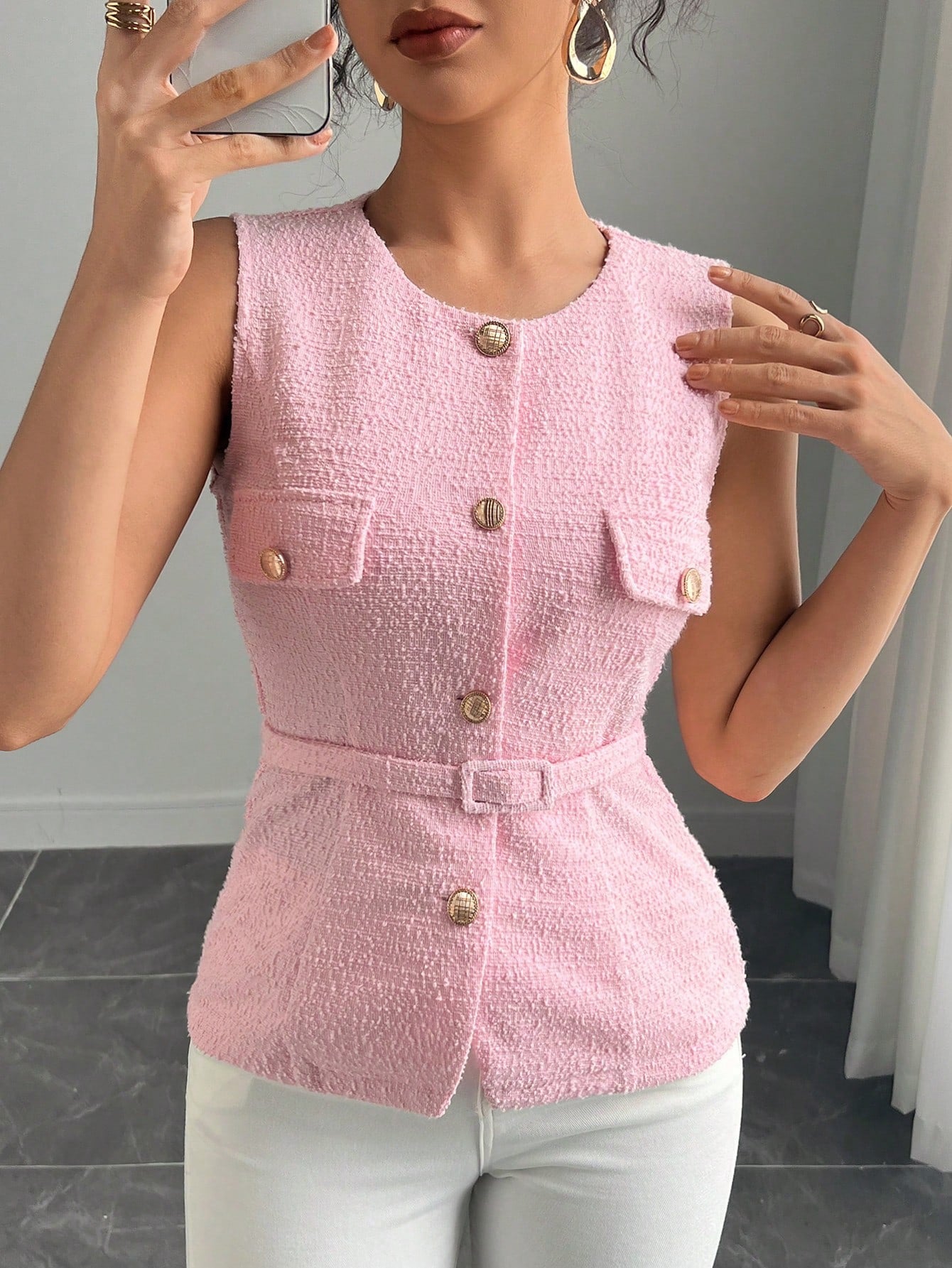 Chaleco tweed rosado