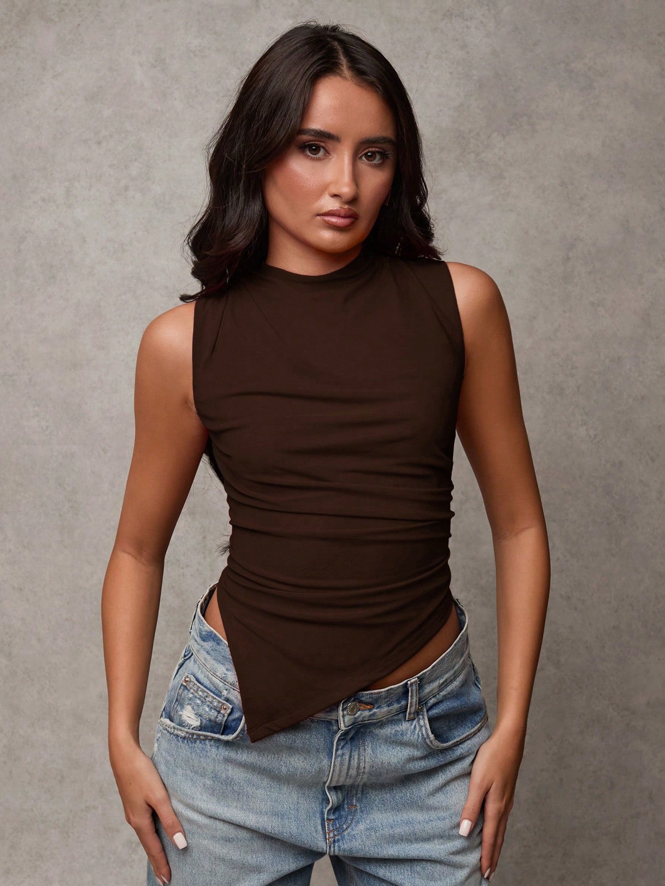 Top de malla mocca