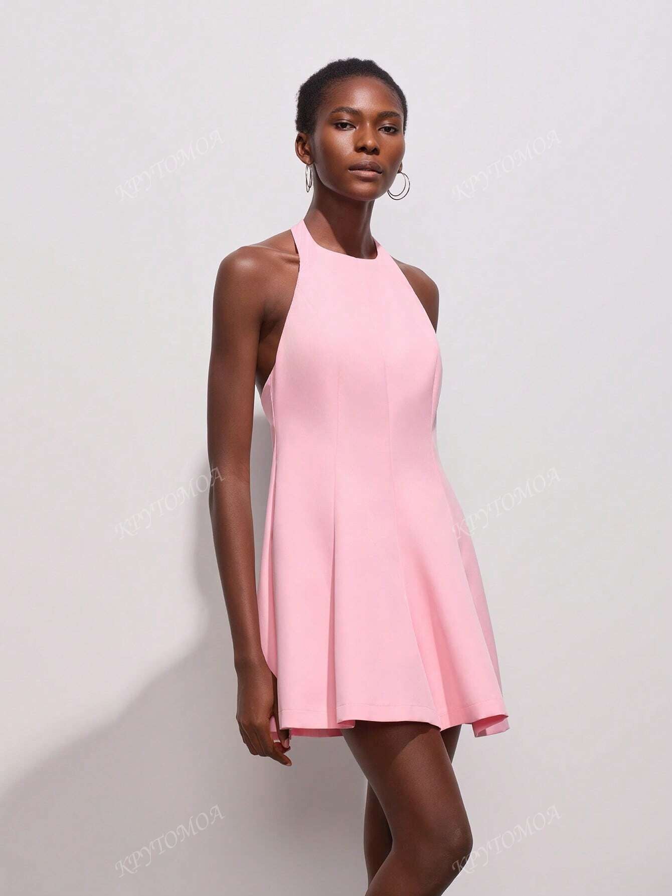 Vestido corte halter rosado