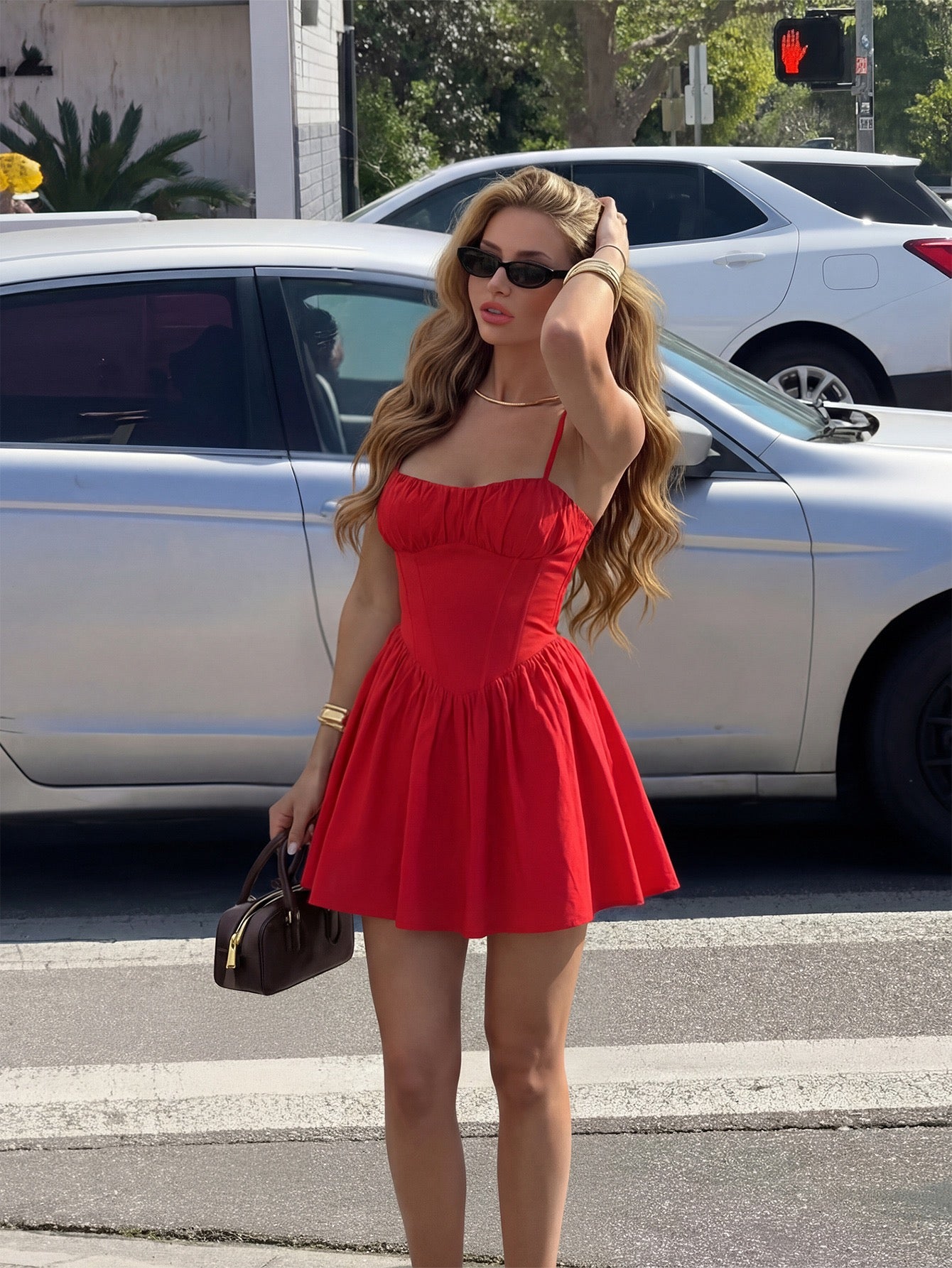 Vestido  rojo pliegues tejidos