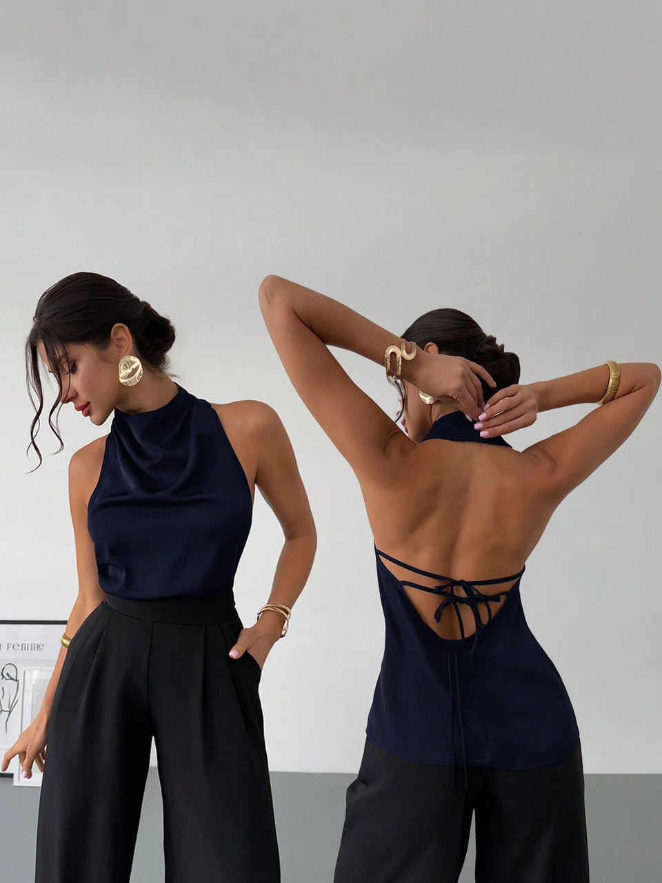 Blusa de seda azul