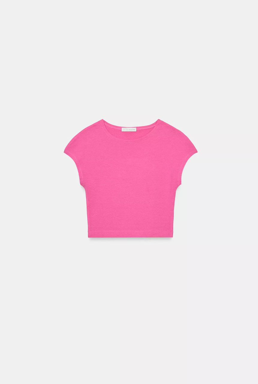 Top cropped básico Zara fucsia