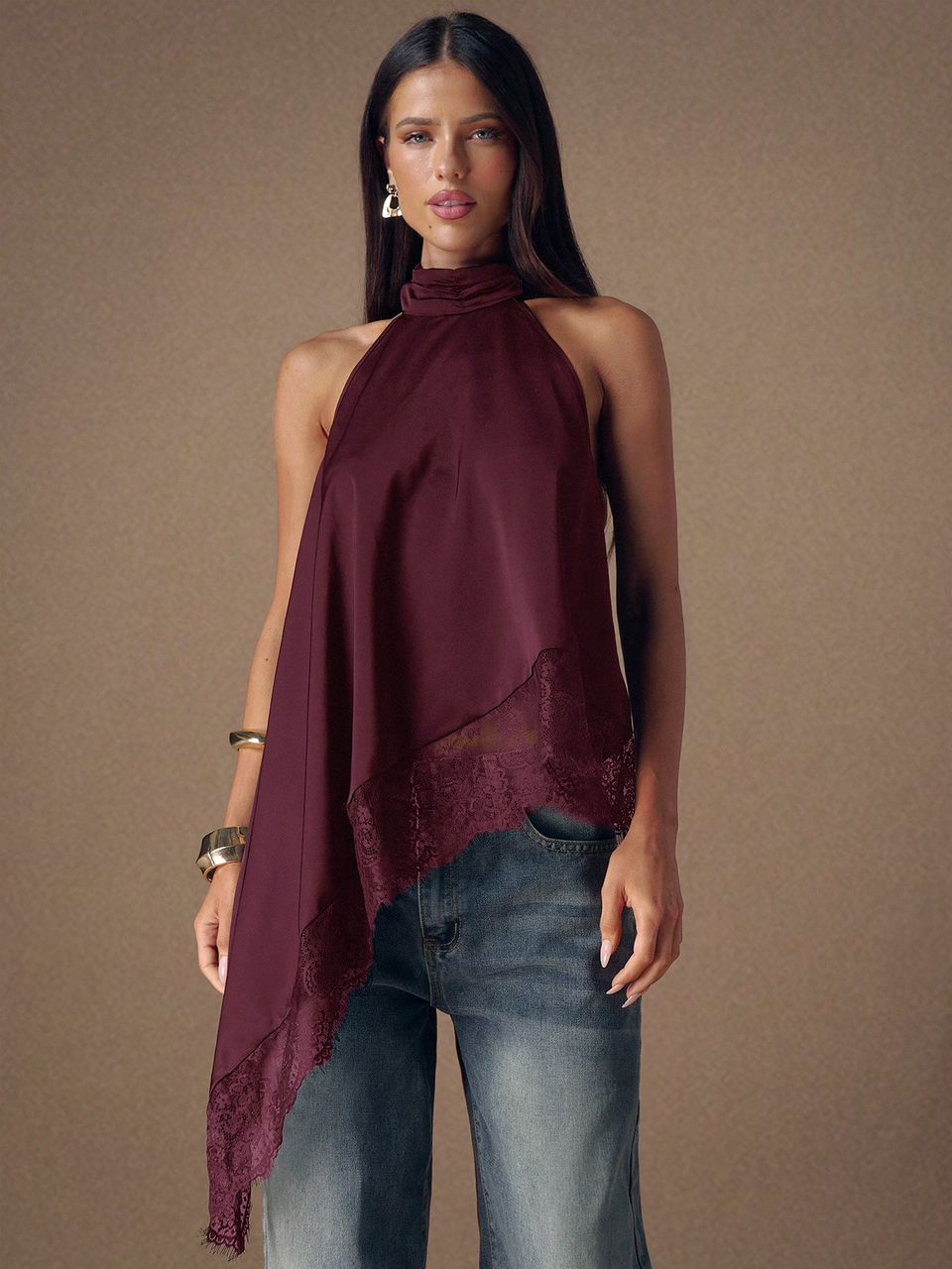 Blusa saten con encaje