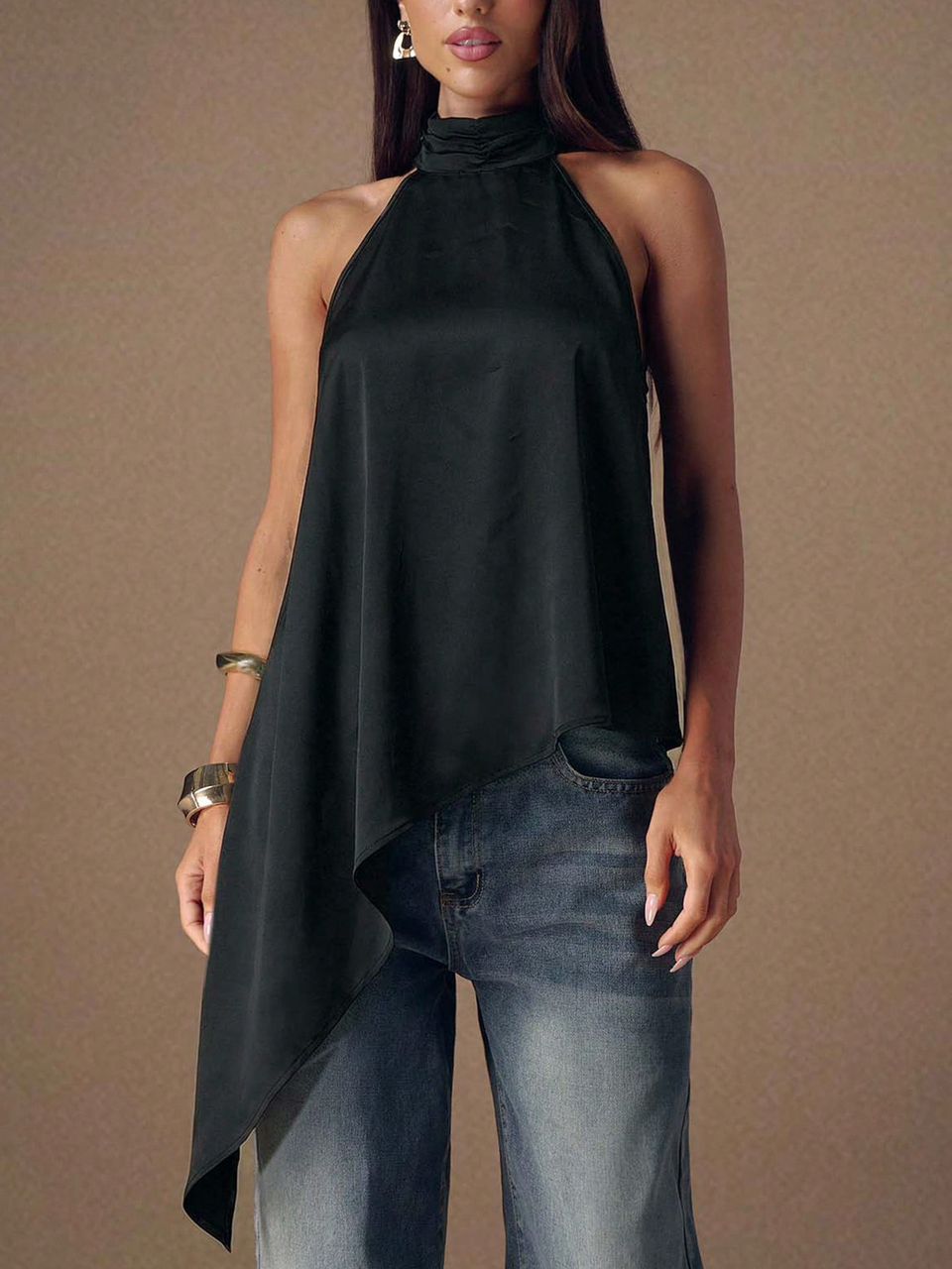 Blusa de saten asimetrica