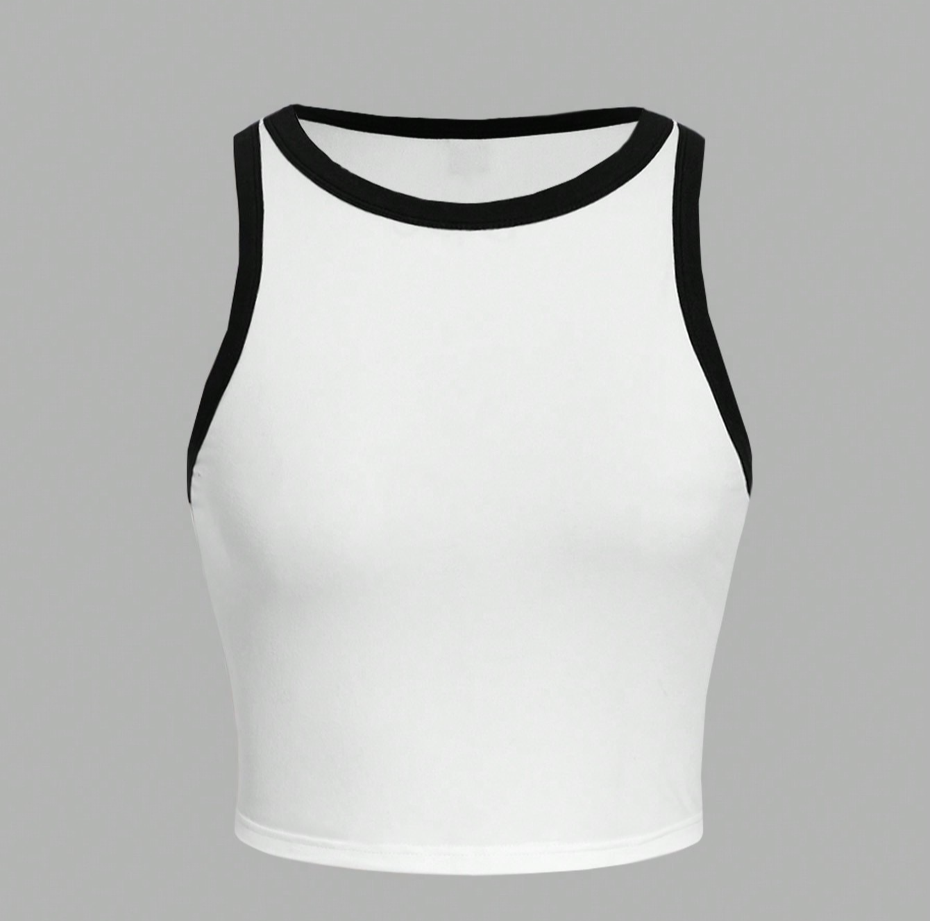 Crop top basico blanco bordes negros